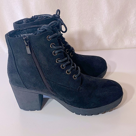 Forever Black Platform Faux Suede String Up Boots - Picture 6 of 8